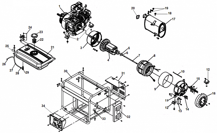 1 ЯКОРЬ - СТАТОР - БЛОК AVR - БАК - АККУМУЛЯТОР GG3300 ГЕНЕРАТОР CHAMPION