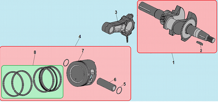 9 ПОРШЕНЬ -ЦИЛИНДР -КОЛЕНВАЛ- КОЛЬЦА КУЛЬТИВАТОР CHAMPION ВC5712
